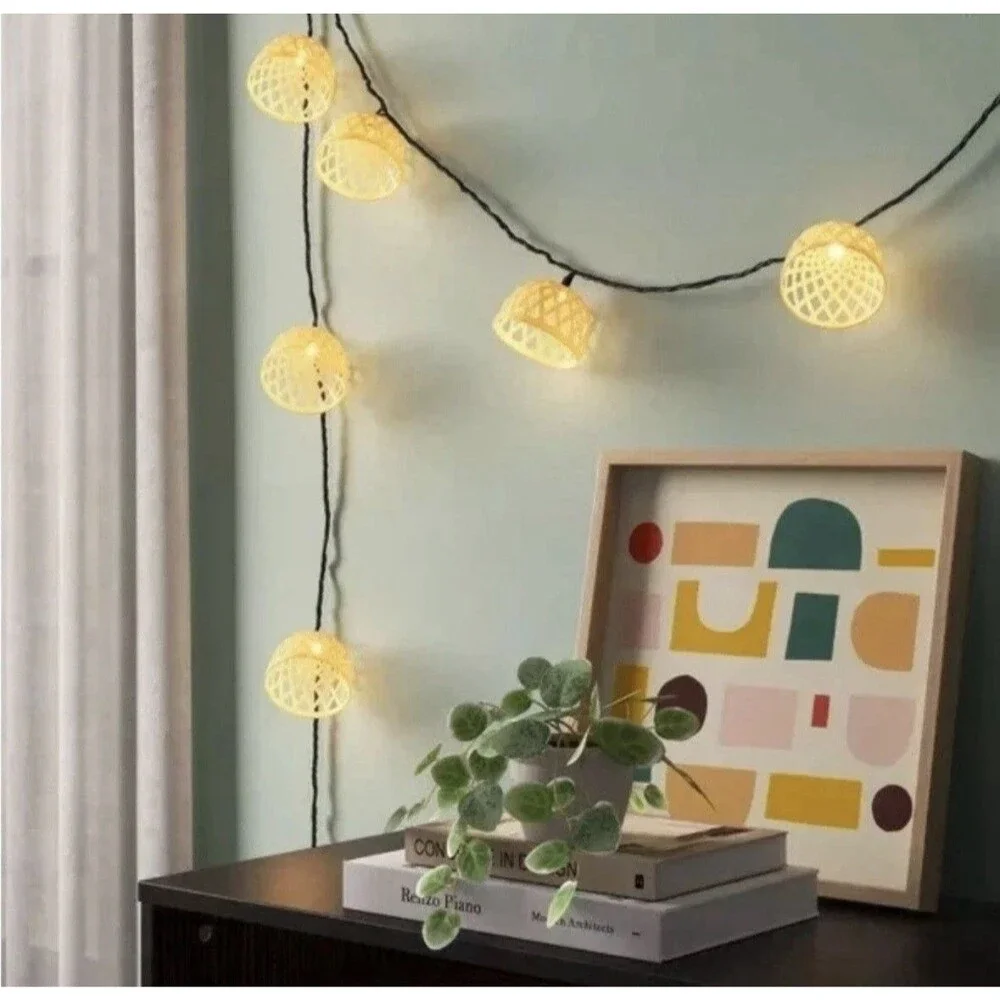 LED String Lights 2 Sets Of 10 Tan Basket Weave Plastic New. Room Essentials